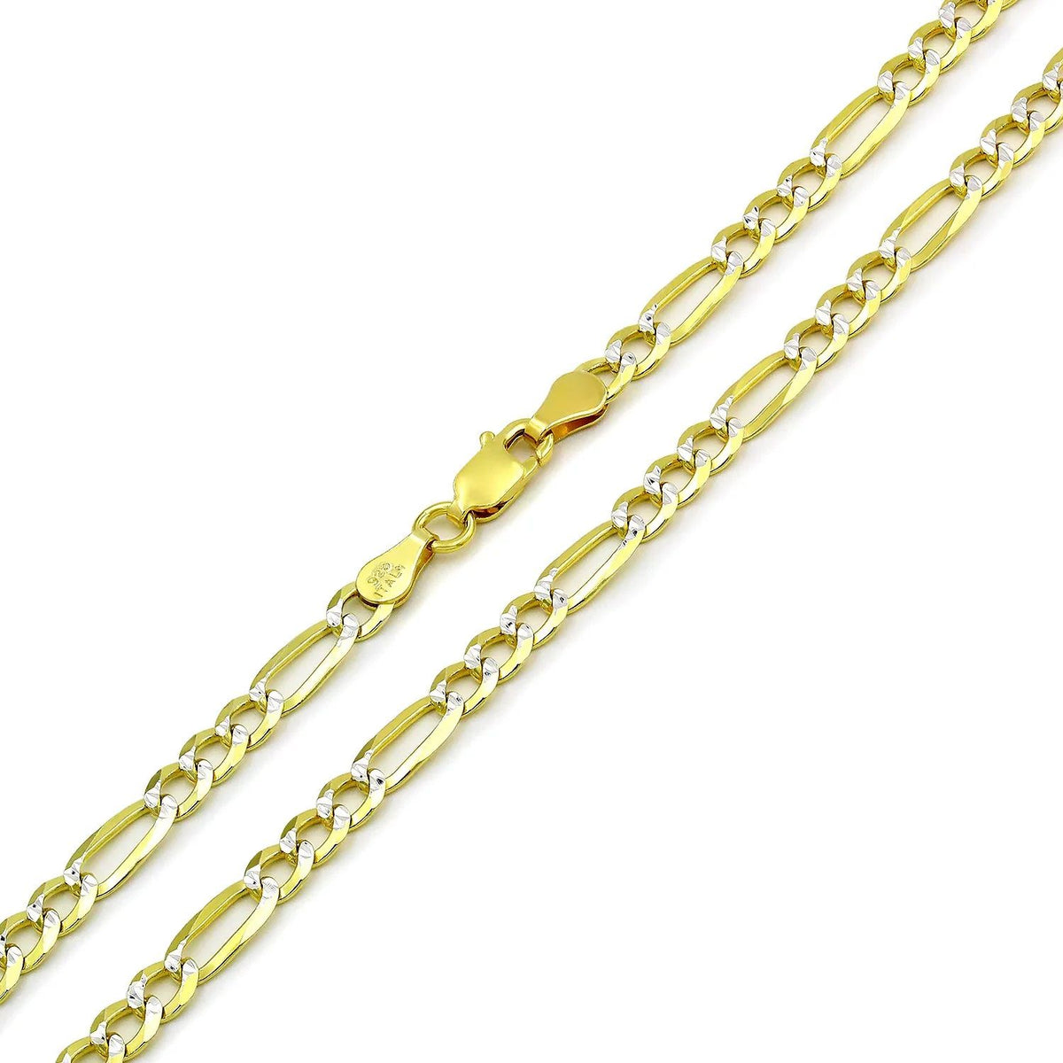 4mm Figaro pave chain in 925 sterling silver, two-tone, made in Italy