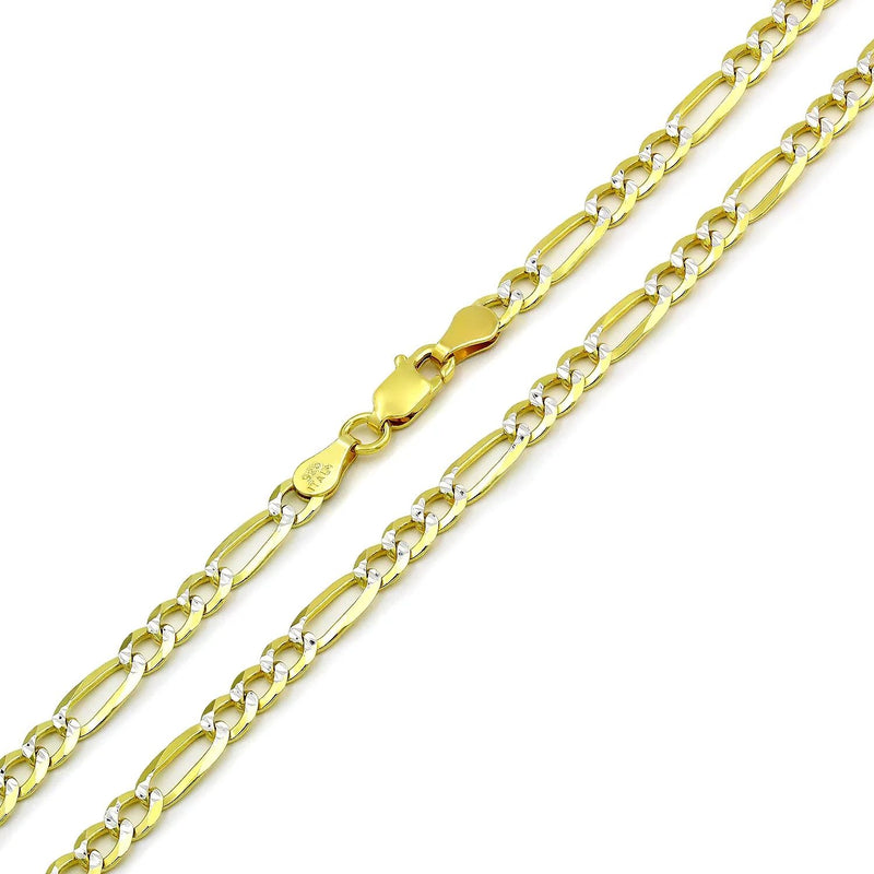 4mm Figaro pave chain in 925 sterling silver, two-tone, made in Italy