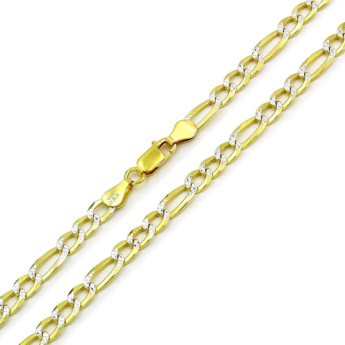 5mm Figaro pave chain in 925 sterling silver, two-tone, made in Italy