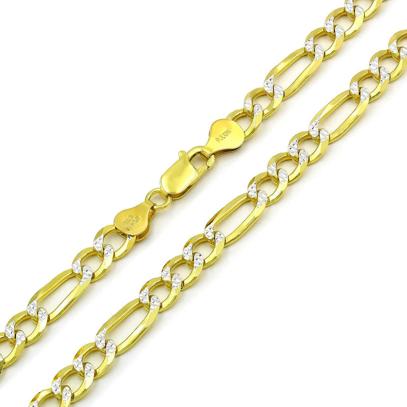 7mm Figaro pave chain in 925 sterling silver, two-tone, made in Italy