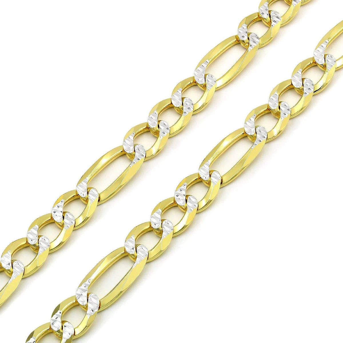 8.5mm Figaro pave chain in 925 sterling silver, two-tone, made in Italy