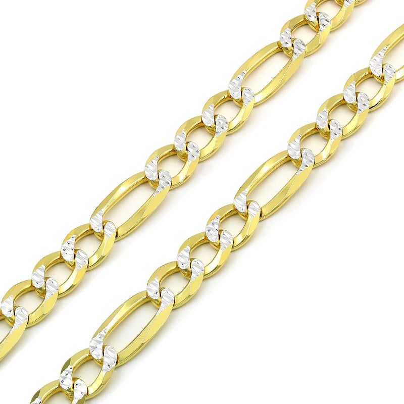 8.5mm Figaro pave chain in 925 sterling silver, two-tone, made in Italy