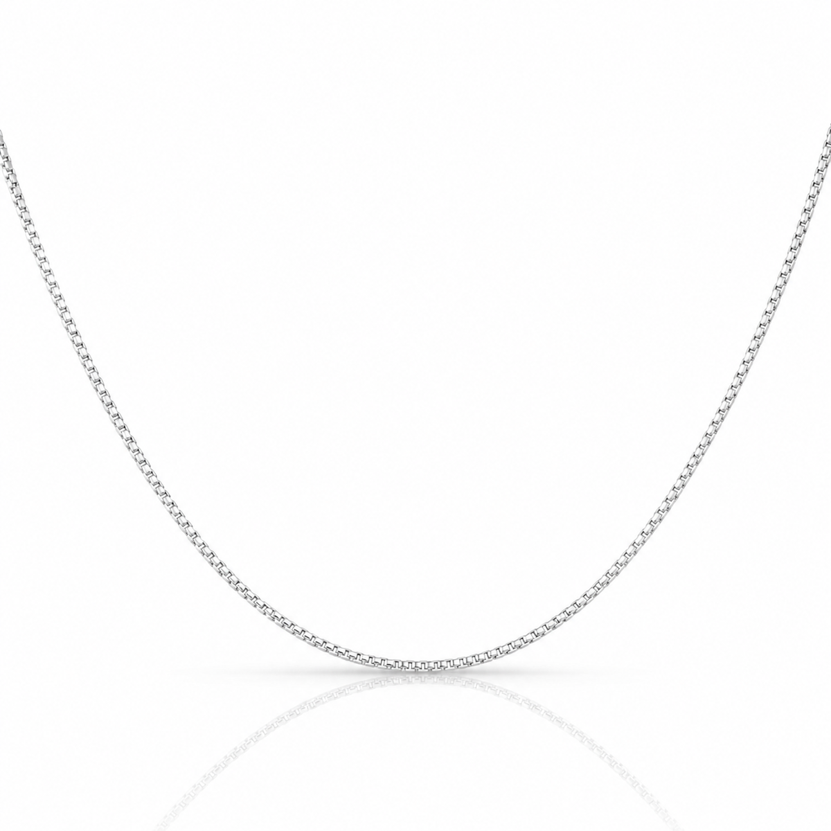 1.0mm round box chain in 925 sterling silver, polished finish, made in Italy
