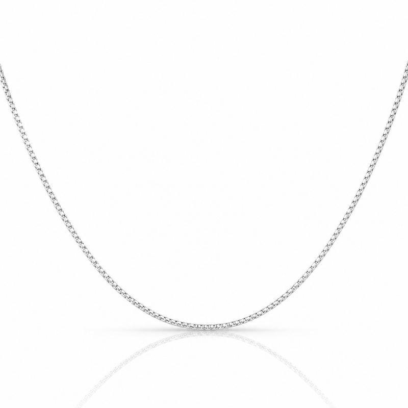 1.0mm round box chain in 925 sterling silver, polished finish, made in Italy