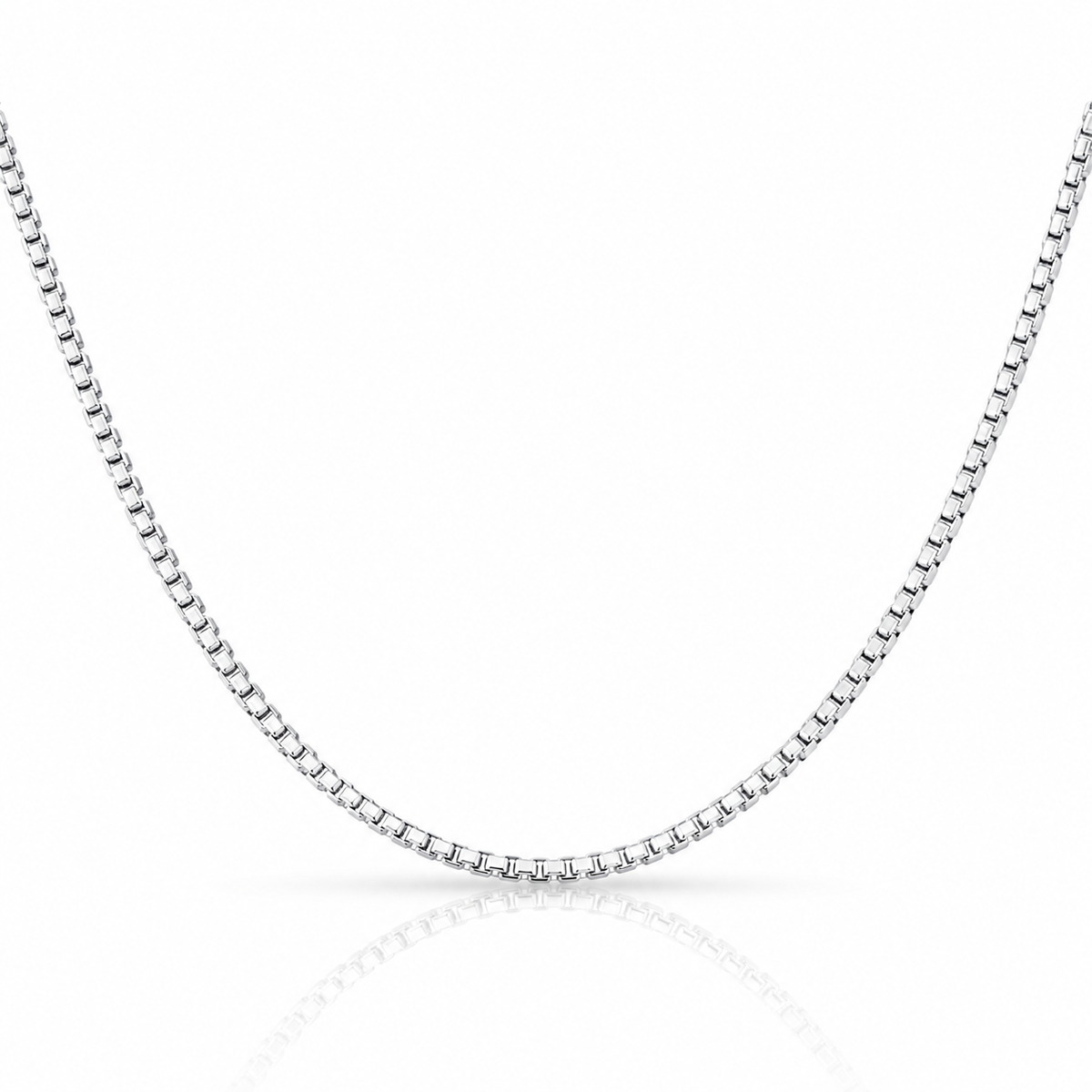 2.0mm round box chain in 925 sterling silver, polished finish, made in Italy