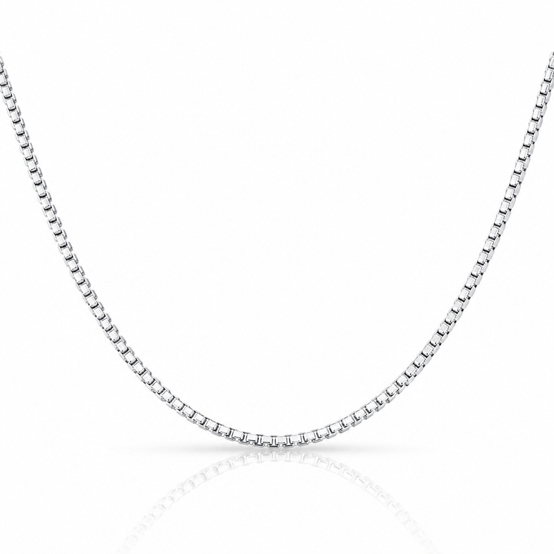 2.0mm round box chain in 925 sterling silver, polished finish, made in Italy