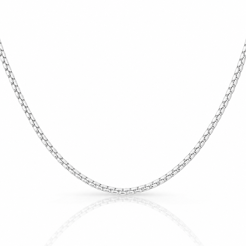 3.3mm round box chain in 925 sterling silver, polished finish, made in Italy