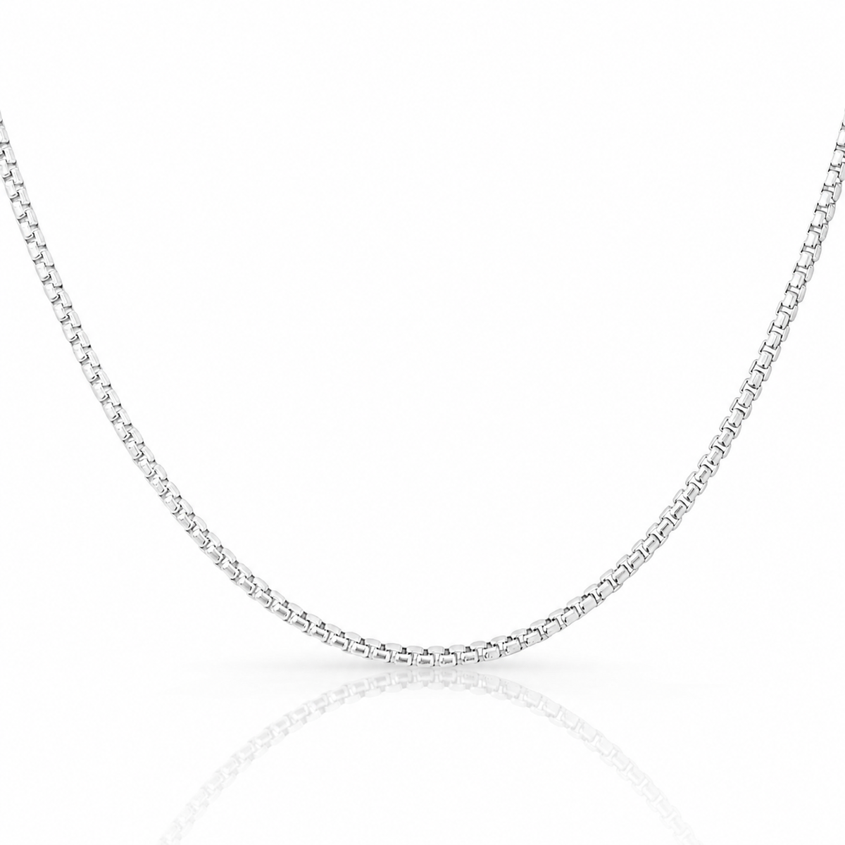 2.5mm round box chain in 925 sterling silver, polished finish, made in Italy