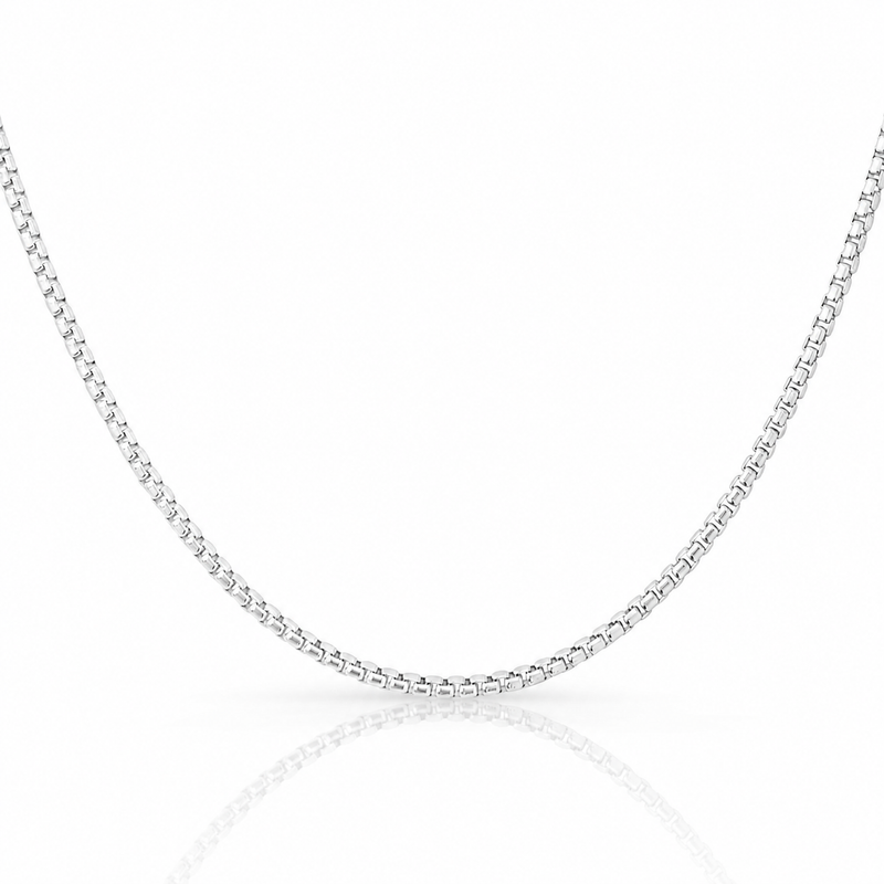 2.5mm round box chain in 925 sterling silver, polished finish, made in Italy