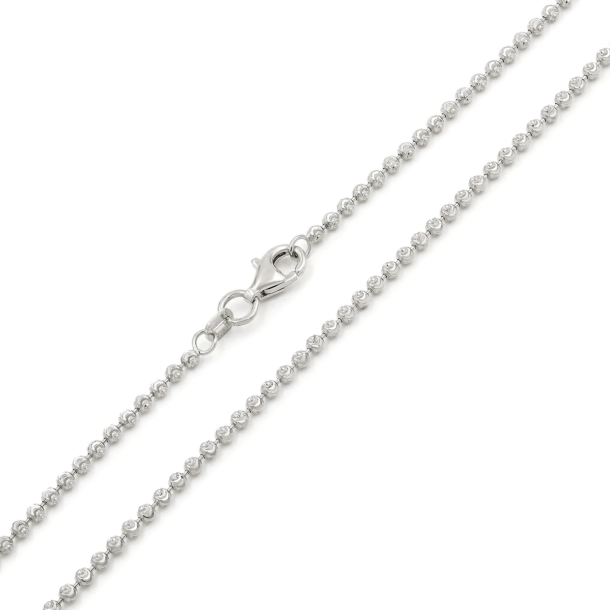 2mm moon-cut chain in 925 sterling silver, rhodium plated, made in Italy