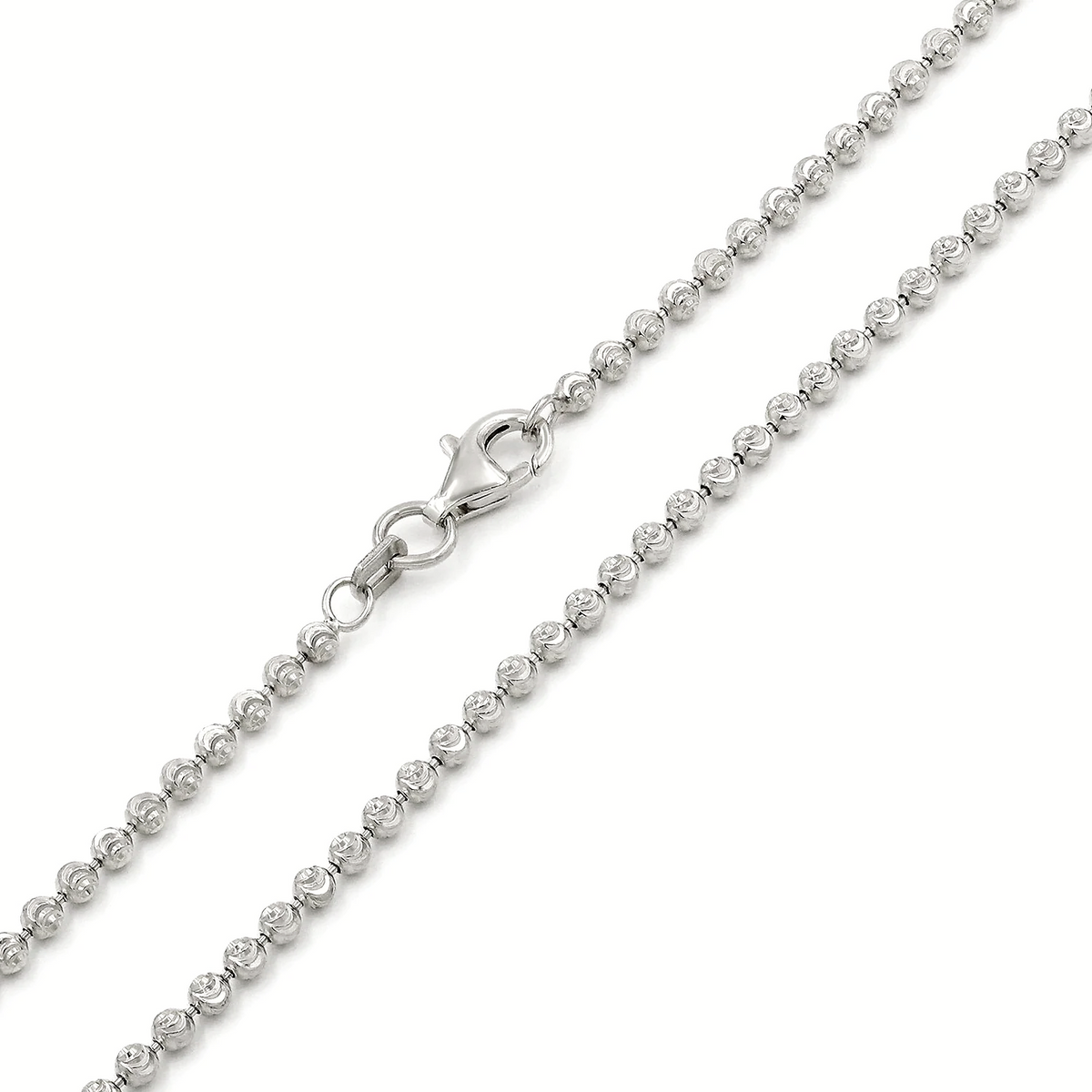 2.5mm moon-cut chain in 925 sterling silver, rhodium plated, made in Italy