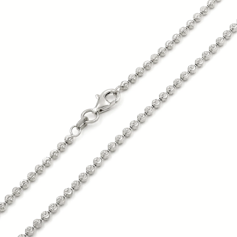 2.5mm moon-cut chain in 925 sterling silver, rhodium plated, made in Italy