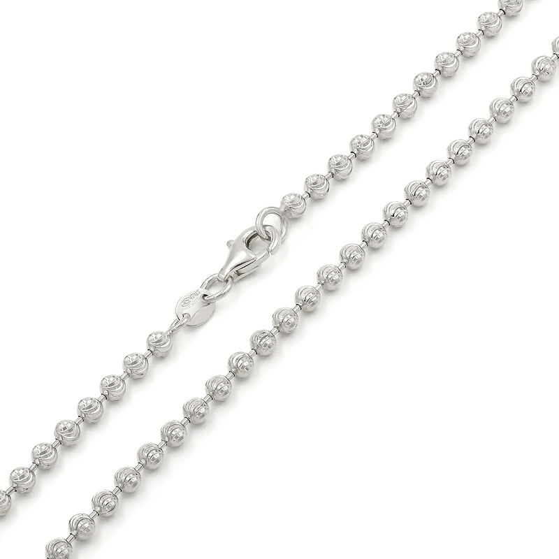 3mm moon-cut chain in 925 sterling silver, rhodium plated, made in Italy