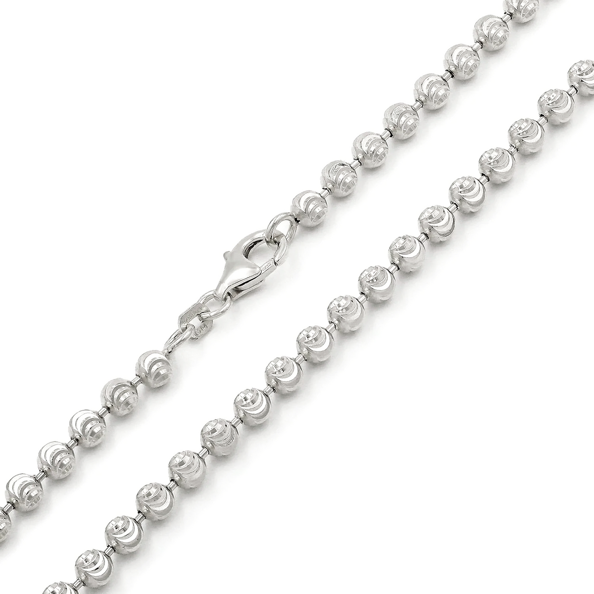 4mm moon-cut chain in 925 sterling silver, rhodium plated, made in Italy