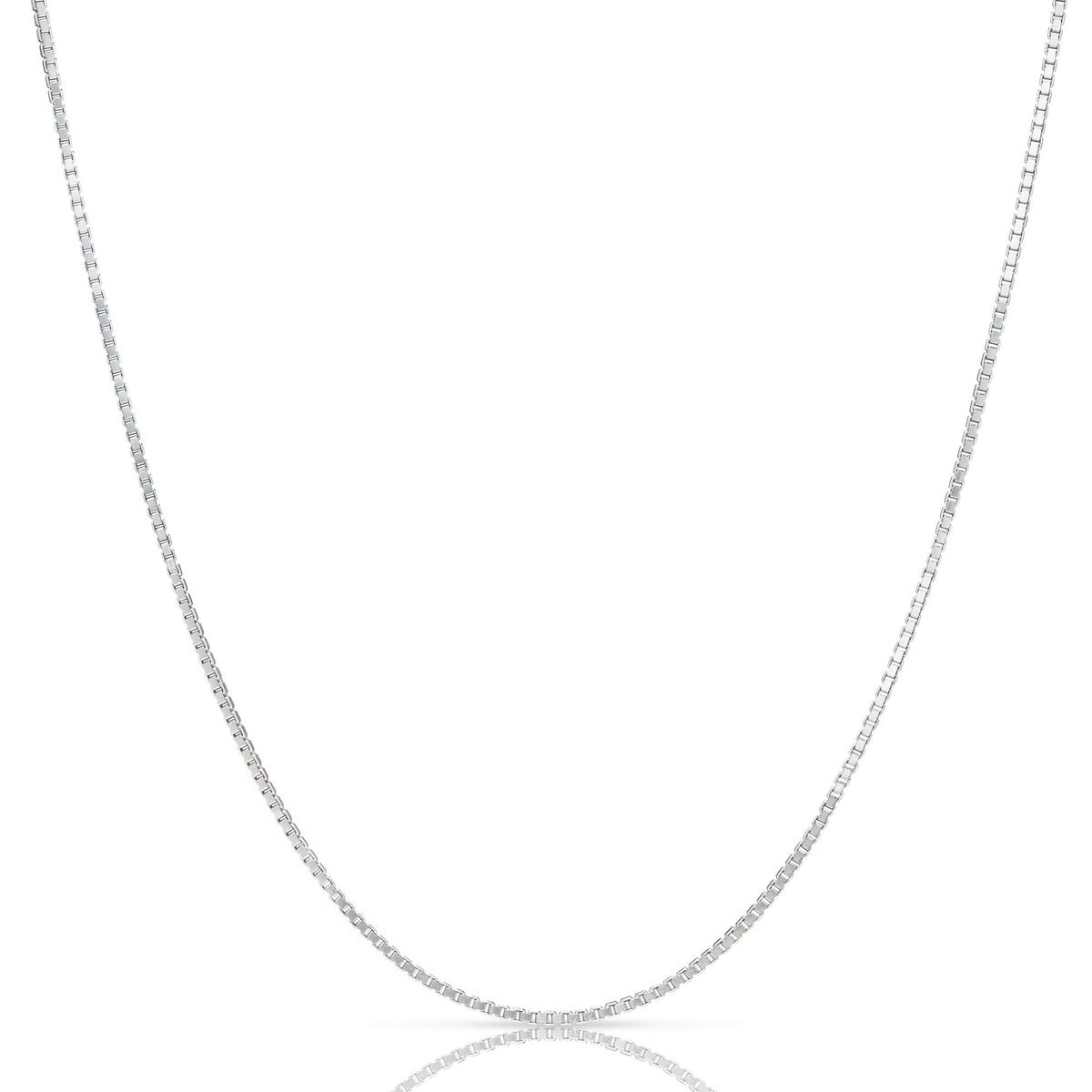 1.7mm box chain in 925 sterling silver, rhodium plated, made in Italy, view 1