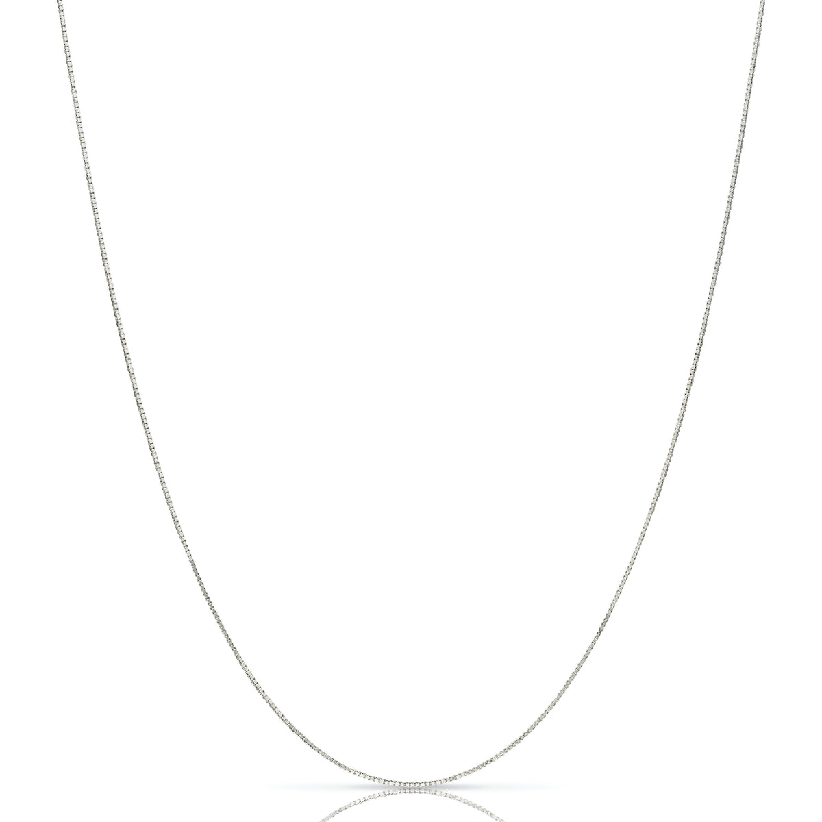 0.9mm box chain in 925 sterling silver, rhodium plated, made in Italy