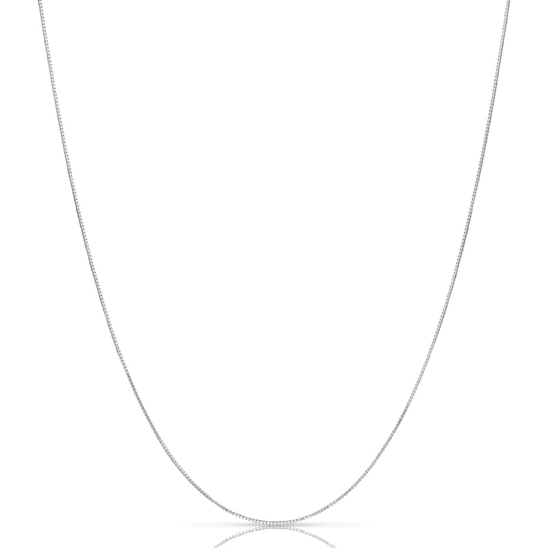 0.9mm box chain in 925 sterling silver, rhodium plated, made in Italy