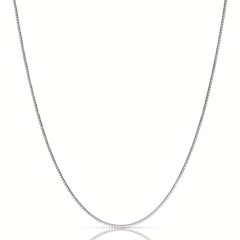 1.2mm box chain in 925 sterling silver, rhodium plated, made in Italy