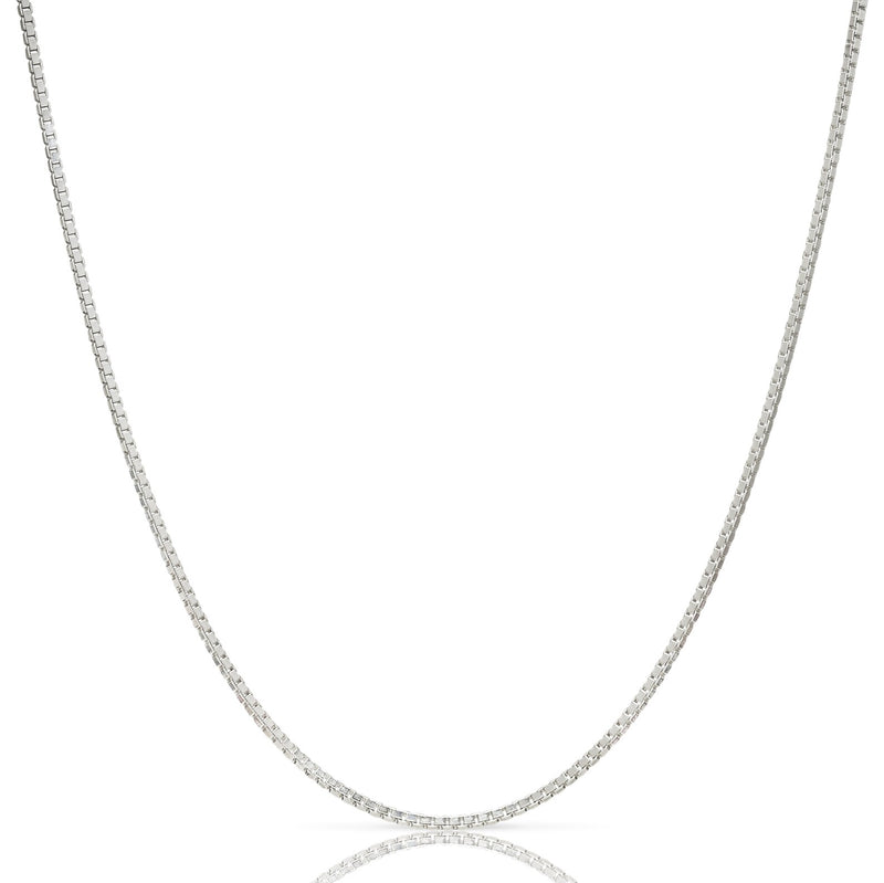 2mm box chain in 925 sterling silver, polished finish, made in Italy