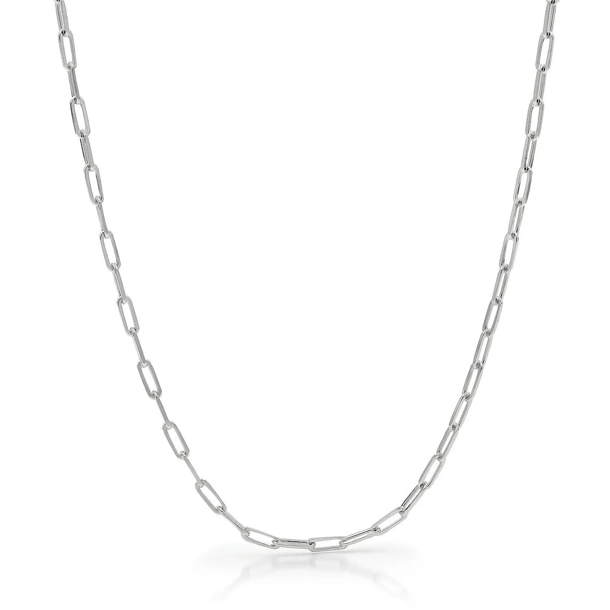 3mm paperclip chain in 925 sterling silver, rhodium plated, made in Italy