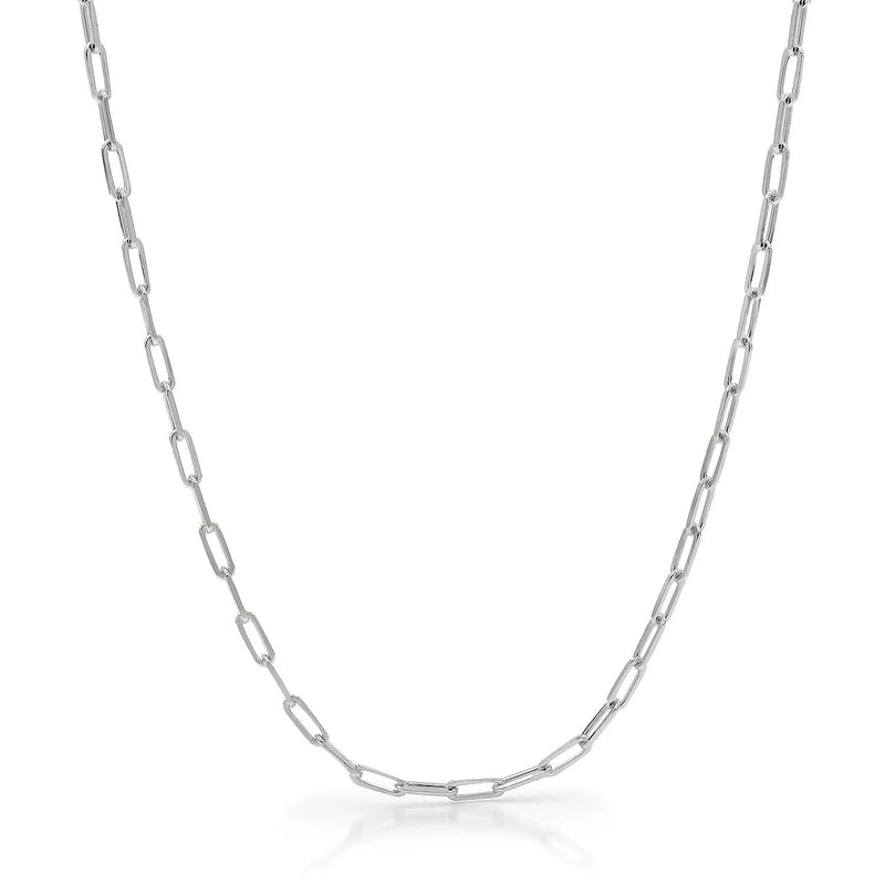 3mm paperclip chain in 925 sterling silver, rhodium plated, made in Italy