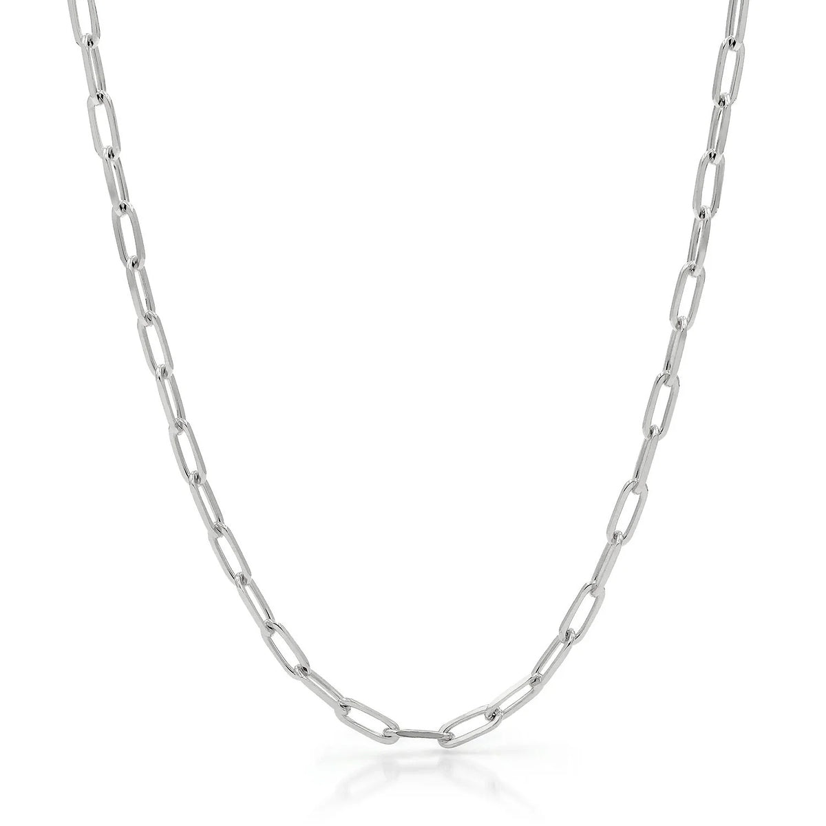 4mm paperclip chain in 925 sterling silver, rhodium plated, made in Italy