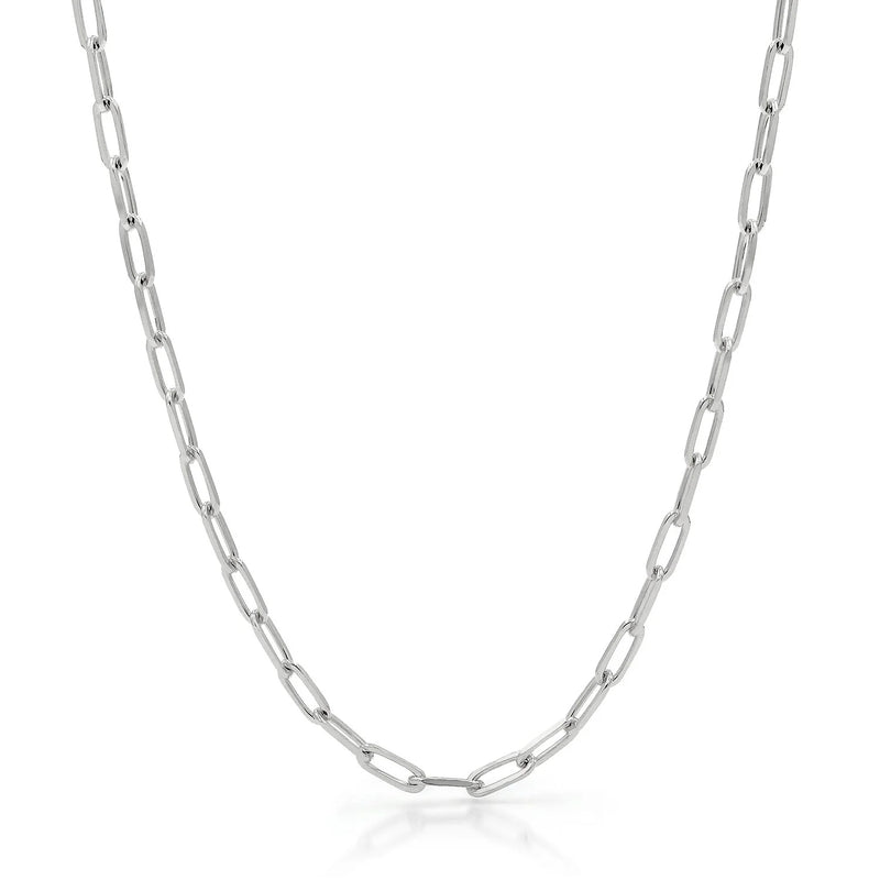 4mm paperclip chain in 925 sterling silver, rhodium plated, made in Italy