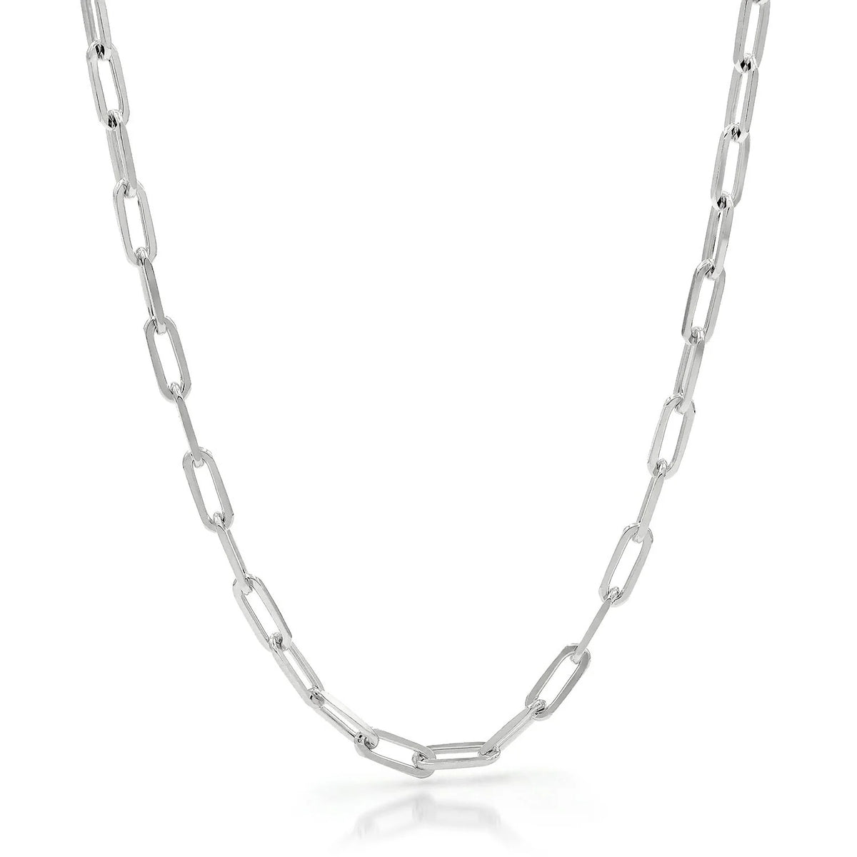 4.5mm paperclip chain in 925 sterling silver, rhodium plated, made in Italy