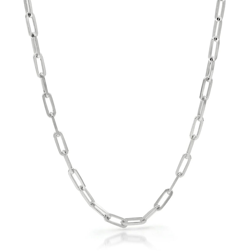 4.5mm paperclip chain in 925 sterling silver, rhodium plated, made in Italy