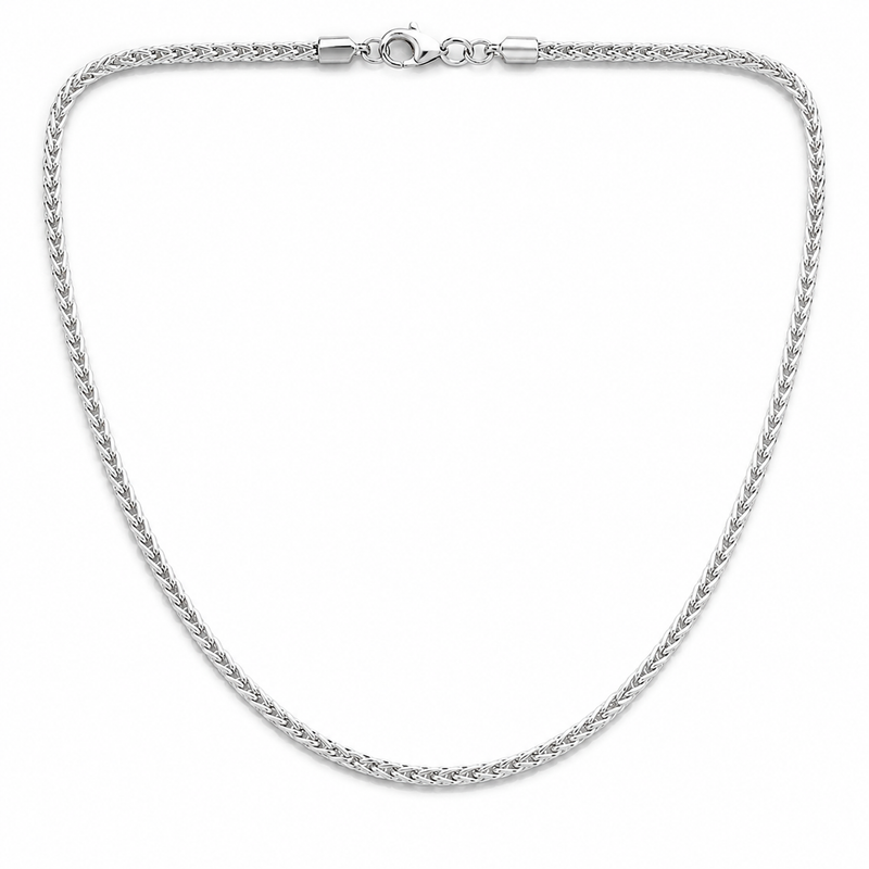 2.5mm wheat chain in 925 sterling silver, polished finish, made in Italy
