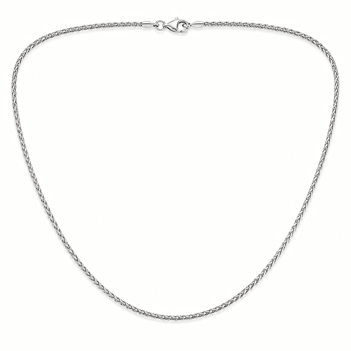 1.5mm wheat chain in 925 sterling silver, rhodium plated, made in Italy