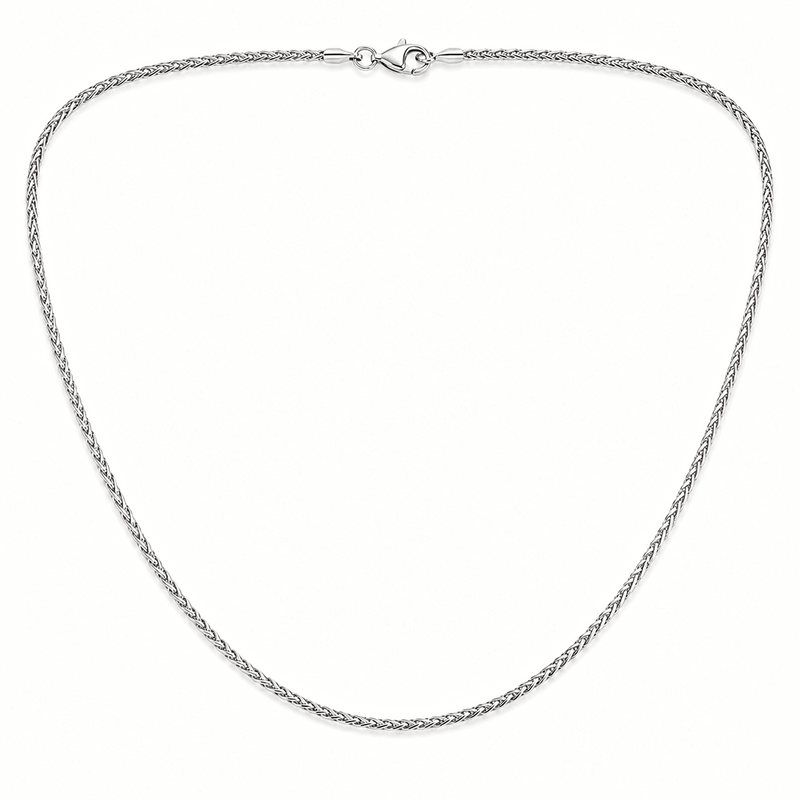 1.5mm wheat chain in 925 sterling silver, rhodium plated, made in Italy