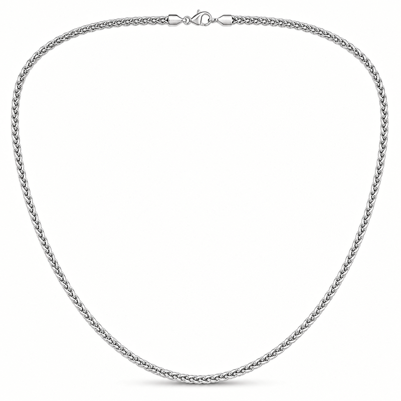 2mm wheat chain in 925 sterling silver, rhodium plated, made in Italy