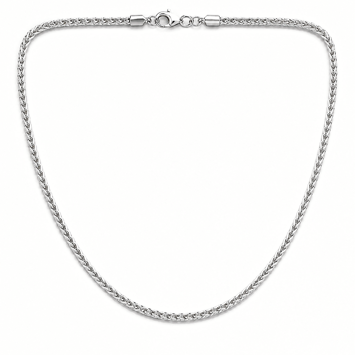 2.5mm wheat chain in 925 sterling silver, rhodium plated, made in Italy