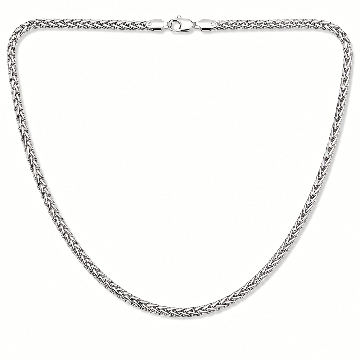 3mm wheat chain in 925 sterling silver, rhodium plated, made in Italy