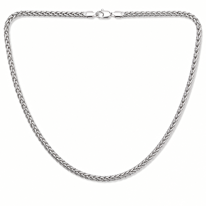 3mm wheat chain in 925 sterling silver, rhodium plated, made in Italy