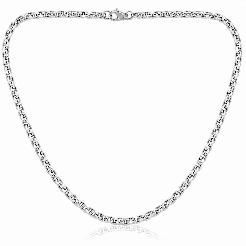 2.0mm cable chain in 925 sterling silver, rhodium plated, made in Italy