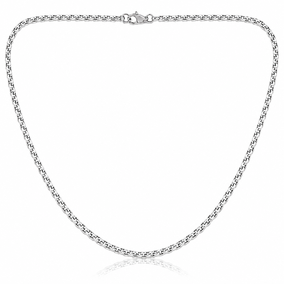 1.7mm cable chain in 925 sterling silver, rhodium plated, made in Italy