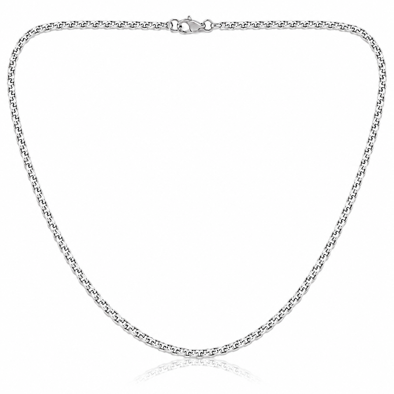 1.7mm cable chain in 925 sterling silver, rhodium plated, made in Italy