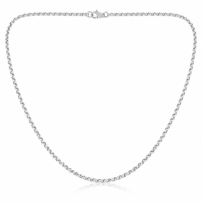 1.4mm cable chain in 925 sterling silver, rhodium plated, made in Italy