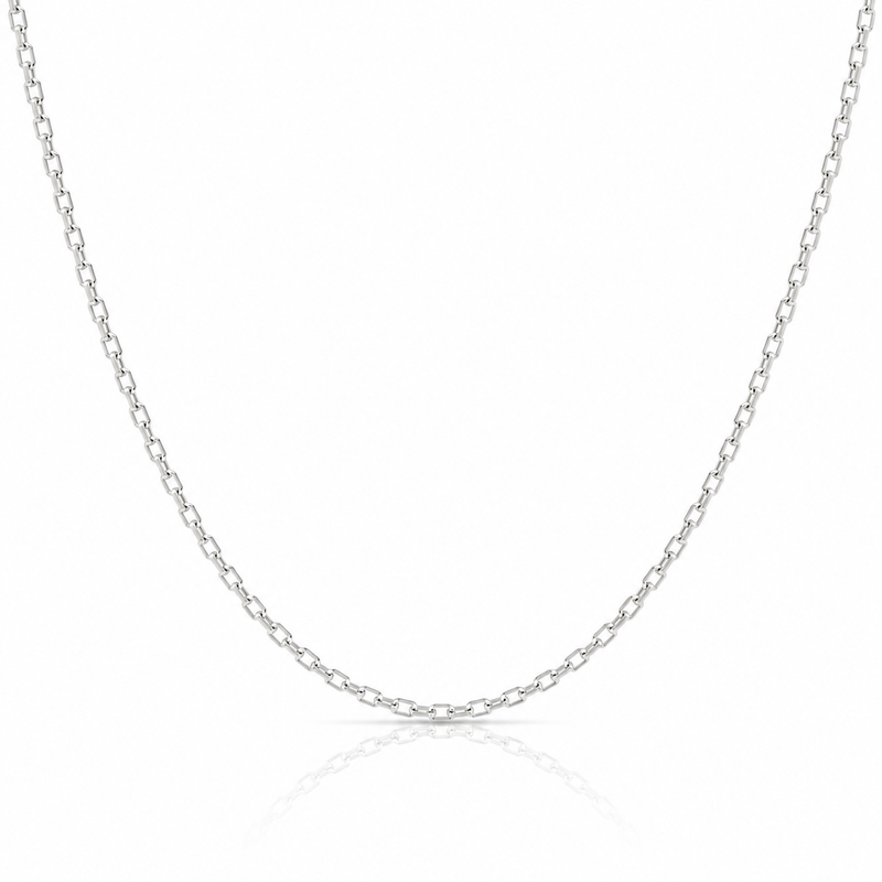1.0mm Forzantina diamond-cut chain in 925 sterling silver, rhodium plated, made in Italy