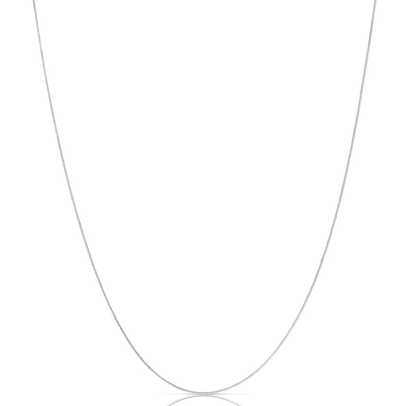 0.7mm box chain in 925 sterling silver, rhodium plated, made in Italy