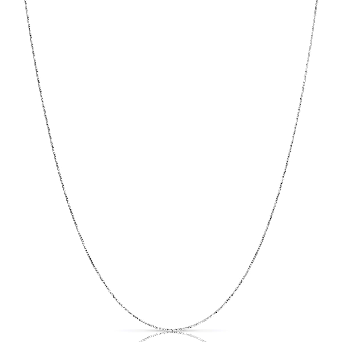 0.8mm box chain in 925 sterling silver, rhodium plated, made in Italy
