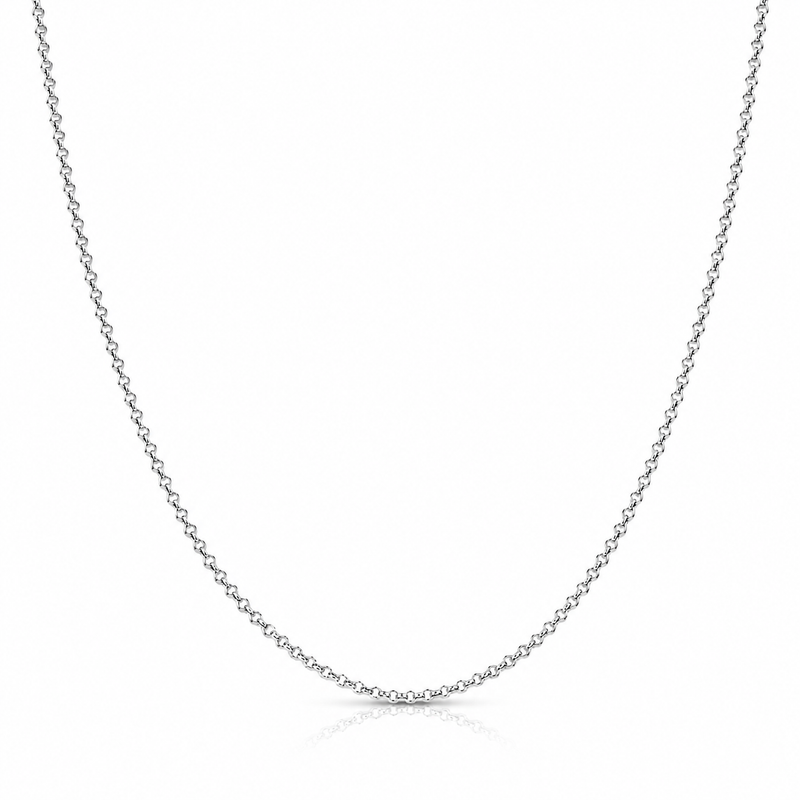 1.3mm Rolo diamond-cut chain in 925 sterling silver, rhodium plated, made in Italy