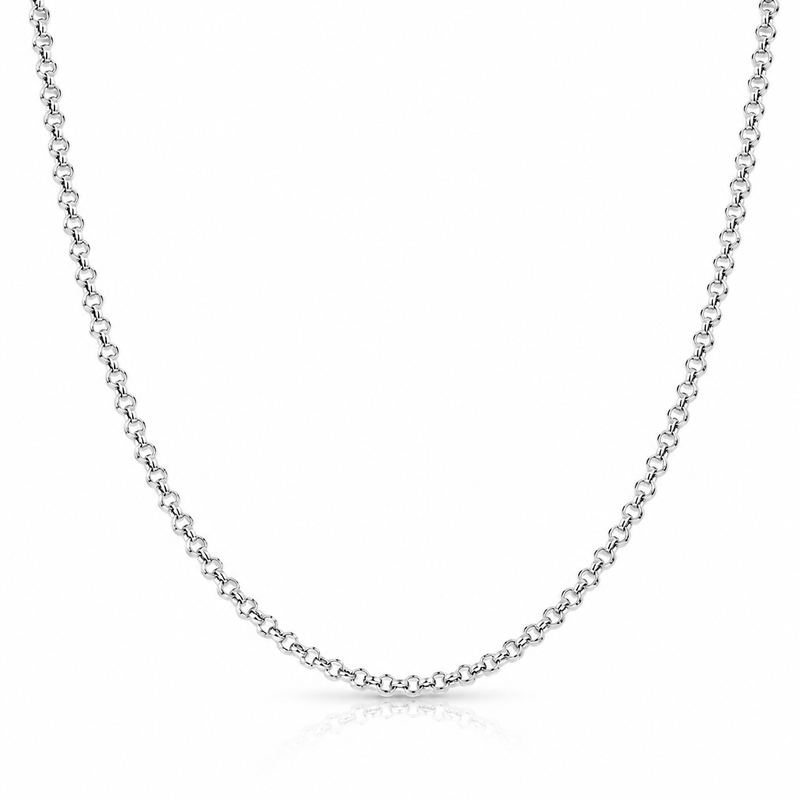 1.9mm Rolo diamond-cut chain in 925 sterling silver, rhodium plated, made in Italy
