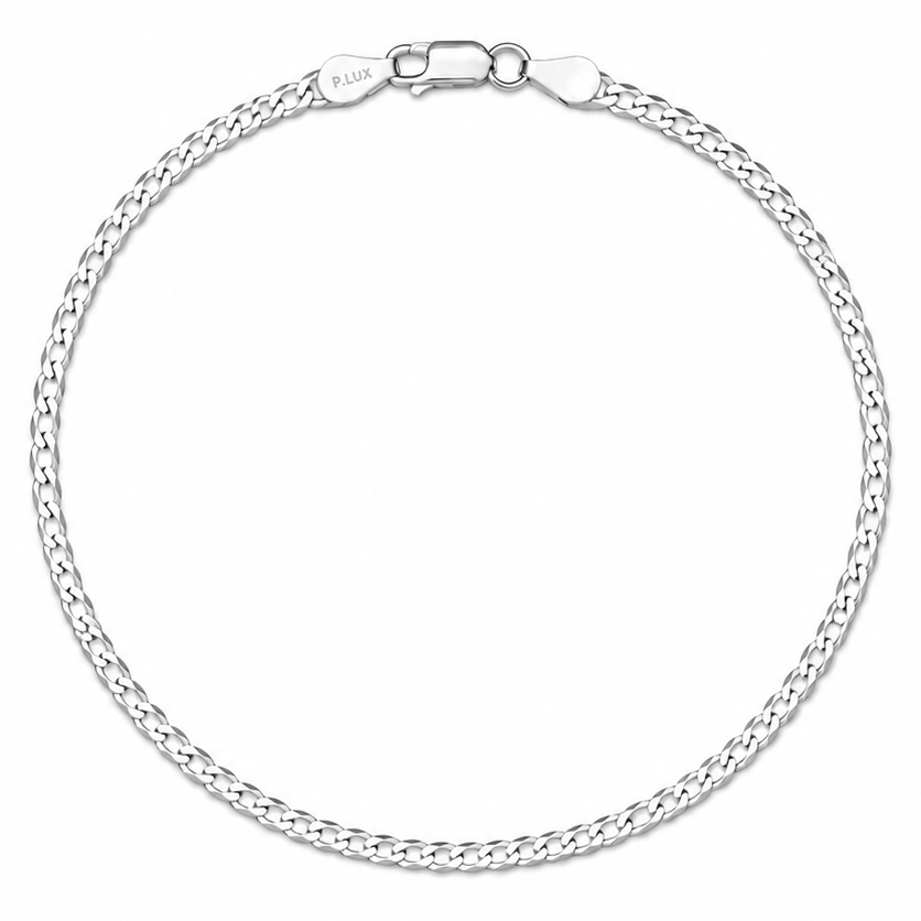 2mm curb bracelet in 925 sterling silver, polished finish, made in Italy