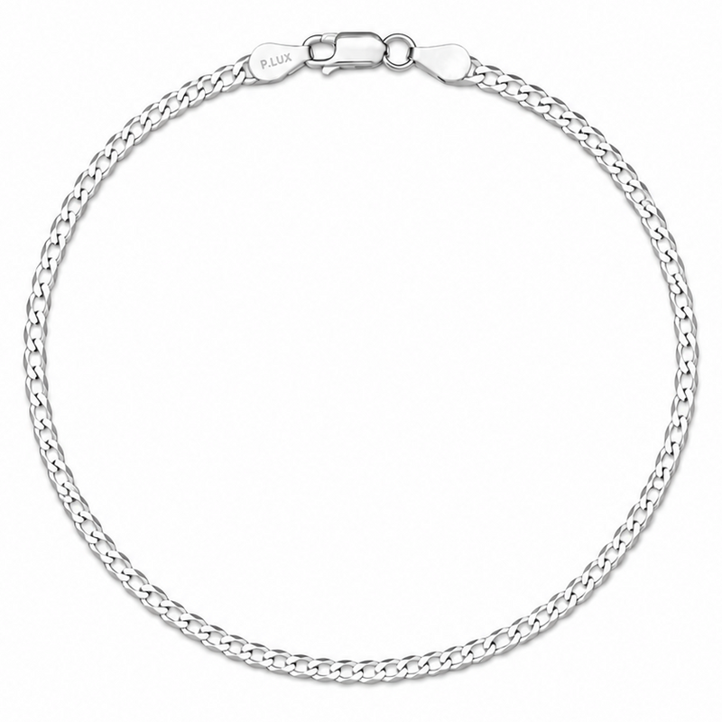 2mm curb bracelet in 925 sterling silver, polished finish, made in Italy