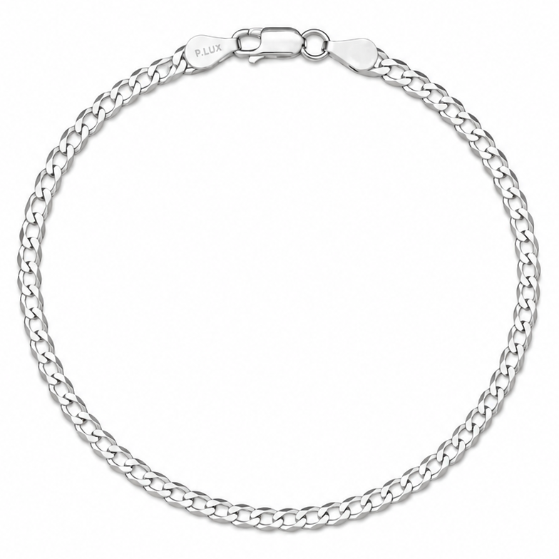 3mm curb bracelet in 925 sterling silver, polished finish, made in Italy