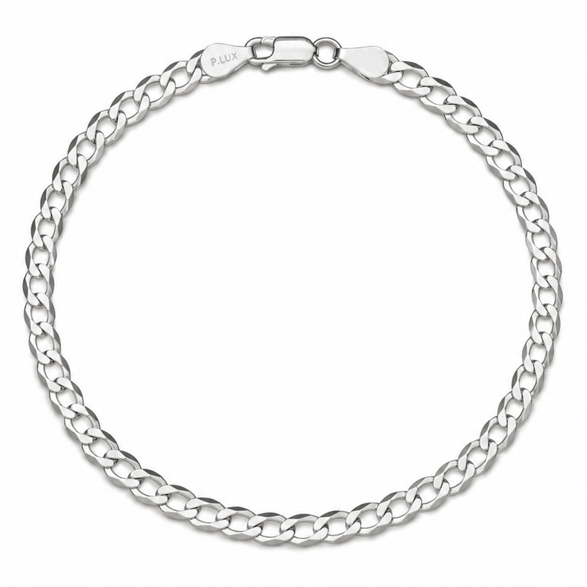 4mm curb bracelet in 925 sterling silver, polished finish, made in Italy