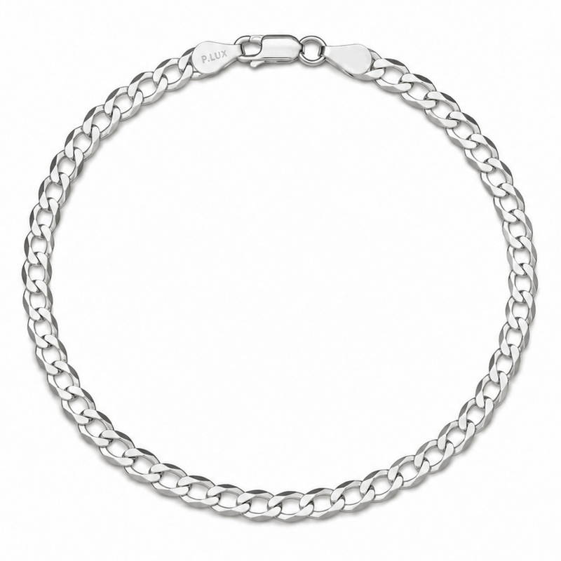 4mm curb bracelet in 925 sterling silver, polished finish, made in Italy